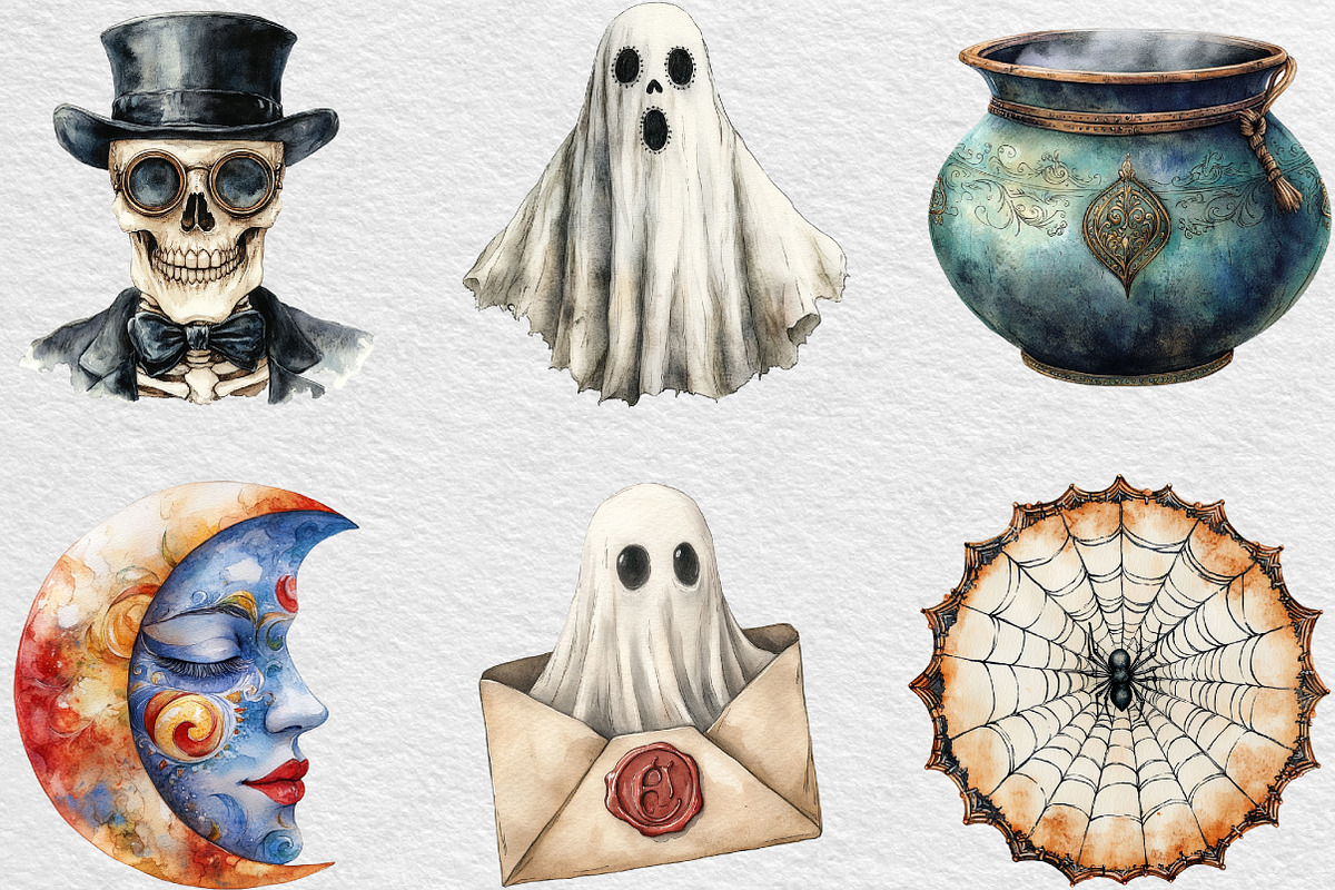 Vintage Halloween Elements Clipart, an Illustration by Black Bird Studio (Photo 2 of 6)