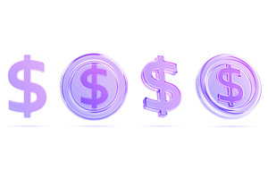 3d set of glass holographic dollar, a Finance Illustration by Marozhkastudio