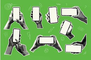 Smartphone halftone collage. Hand, a Technology Illustration by Stock-Smart-Start
