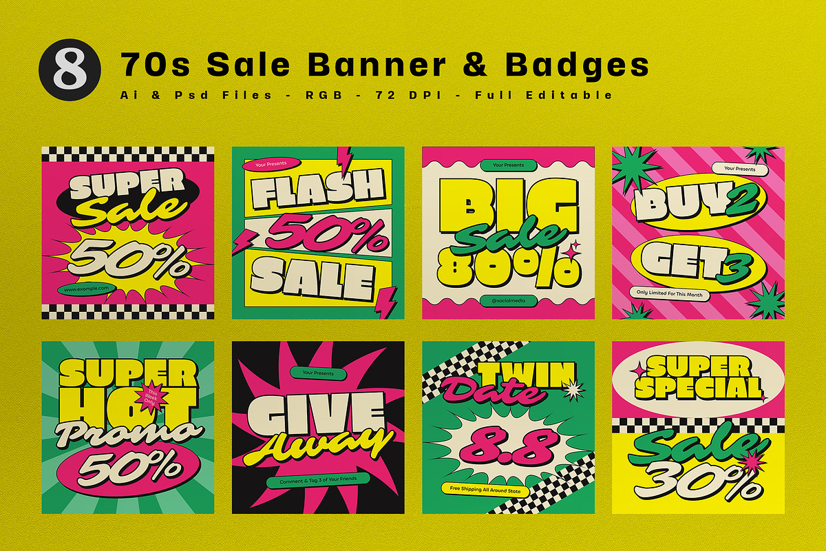 Pink Retro 1970s Fashion Sale Banner, an UI Kit Template by graphicook (Photo 1 of 5)