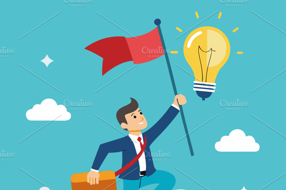 Businessman with flag lightbulb idea, a Person Illustration by SouravDesign (Photo 2 of 3)