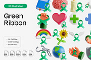 Green Ribbon 3D Icon Set, an Object 3D Model by Eklip Studio (Thumbnail 1 of 2)