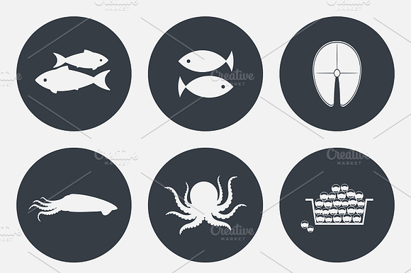 Set Of Seafood Icons.