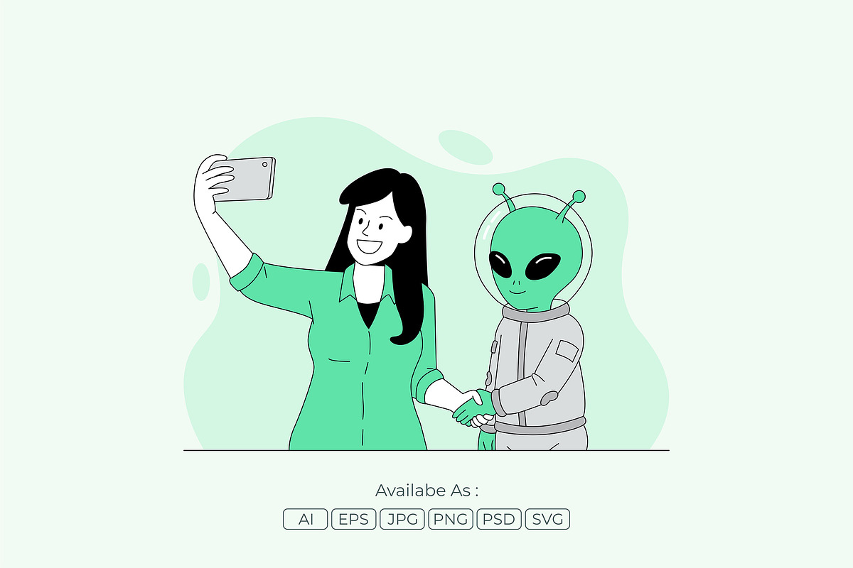 Young Girl Selfie Pose With Alien, a Person Illustration by Partikusi Design (Photo 2 of 3)