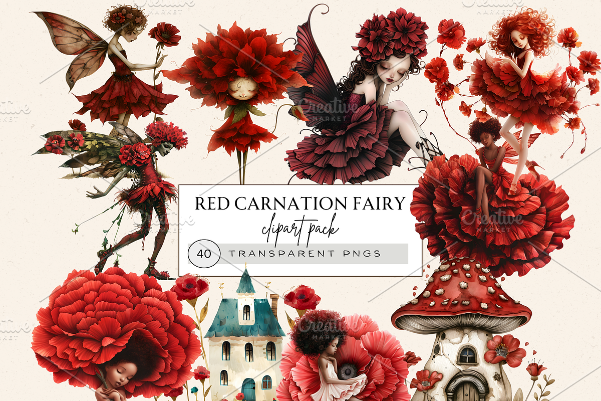 RED CARNATION FAIRY FOREST CLIPART, a Person Illustration by Daring Digies (Photo 1 of 8)