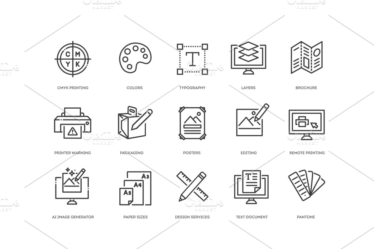 Printing Line Icons Set, an Outline Icon by Tettygreen (Photo 2 of 2)
