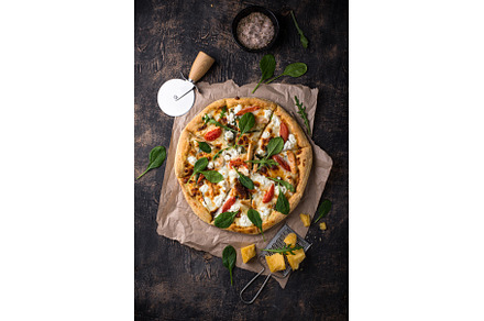 Italian pizza with feta cheese, a Food & Drink Photo by Yulia Furman