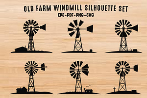 Old Farm Windmill Silhouette SVG Set, a Work Illustration by Gfx Expert Team
