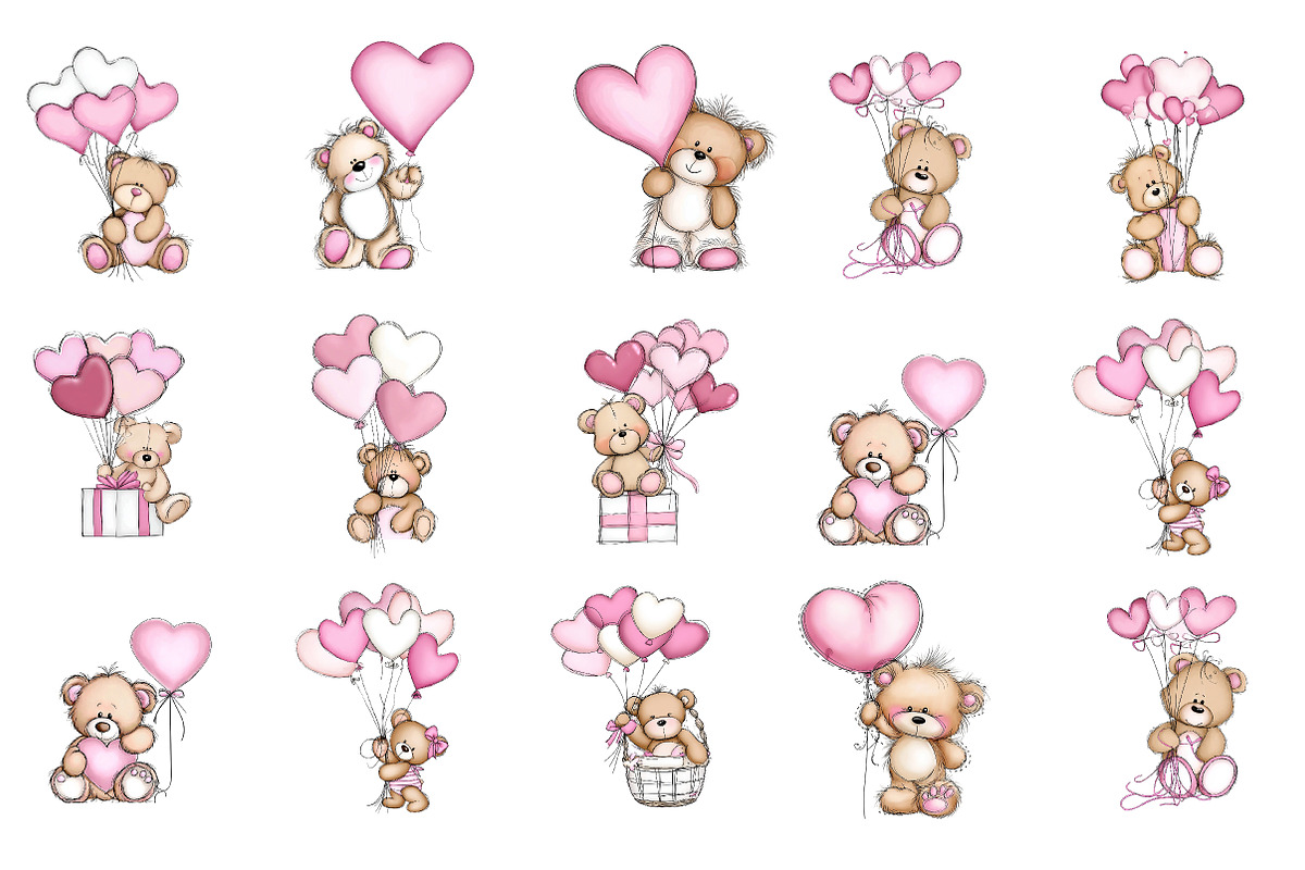 Valentine's Day Teddy Bear Balloons, an Illustration by DreamArtGraphic (Photo 4 of 4)