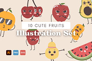 Cute Fruits Illustration Set, a Food Illustration by GravitaSign (Thumbnail 1 of 2)