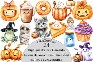 Kawaii Halloween Pumpkin Ghost, a Seasonal Illustration by CitraGraphics