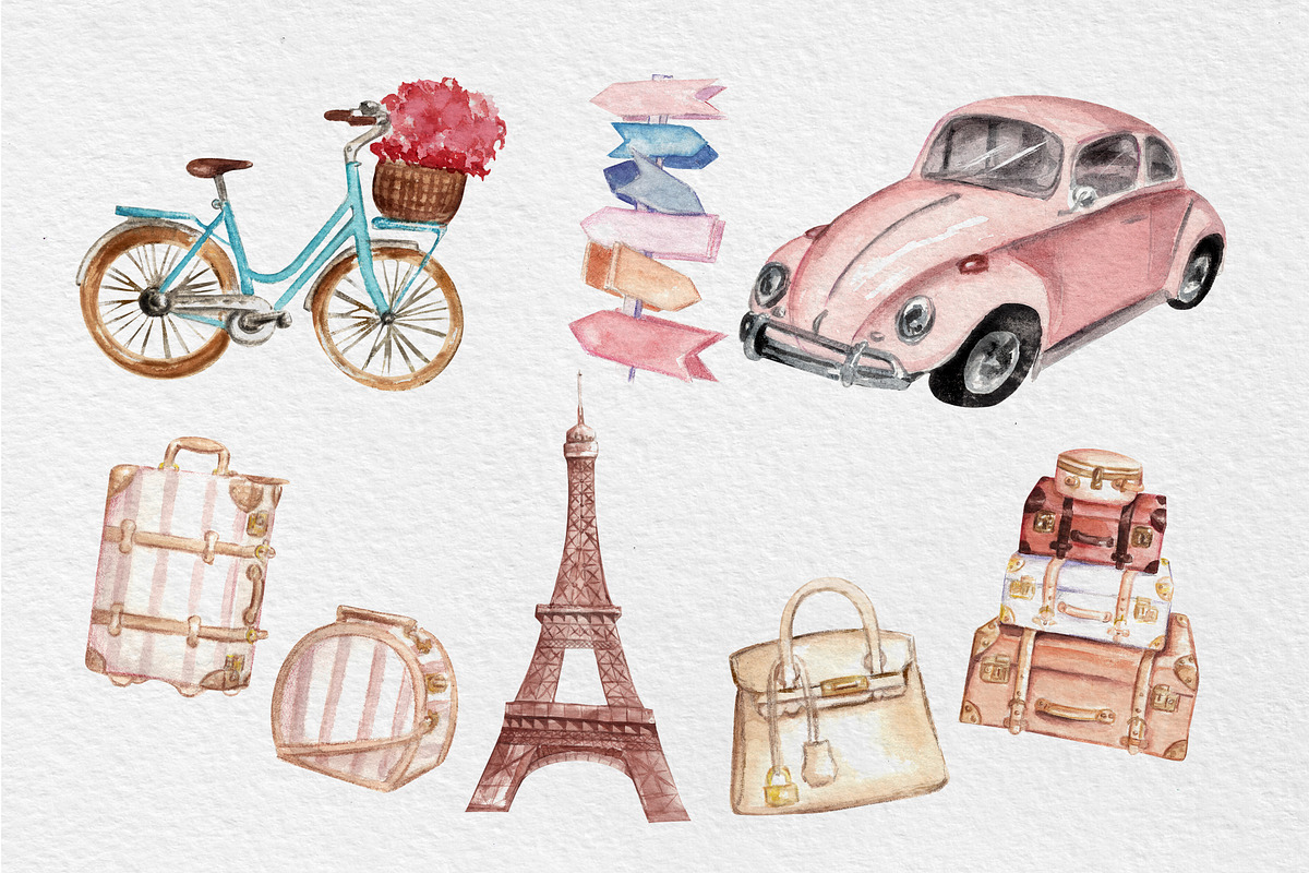 Watercolour Paris Travel Clip art, a Decorative Illustration by HabitusDesigns (Photo 4 of 8)