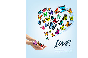 Hands Releasing Butterflies. Vector