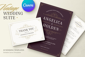 Vintage Wedding Suite Canva Template, an Invitation Template by Vasya Kobelev