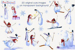 SNOWMEN Watercolor Winter Set