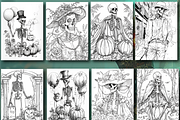 Halloween Skeleton Coloring Book, an Animal Illustration by Printable Design Store (Thumbnail 4 of 7)