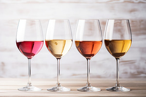Different wine in glasses on white background, a Food & Drink Photo by AlyaAnd