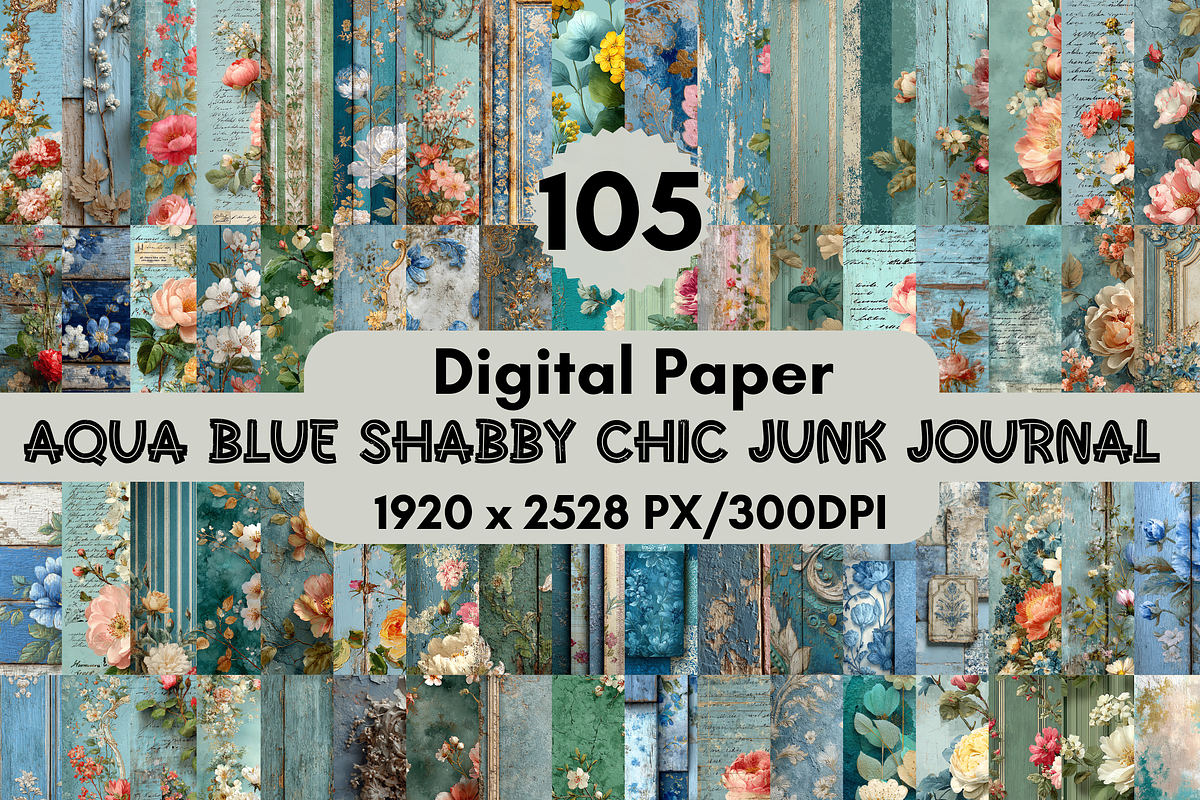 Aqua Blue Shabby Chic Digital Papers, a Pattern Graphic by LA Design (Photo 1 of 10)