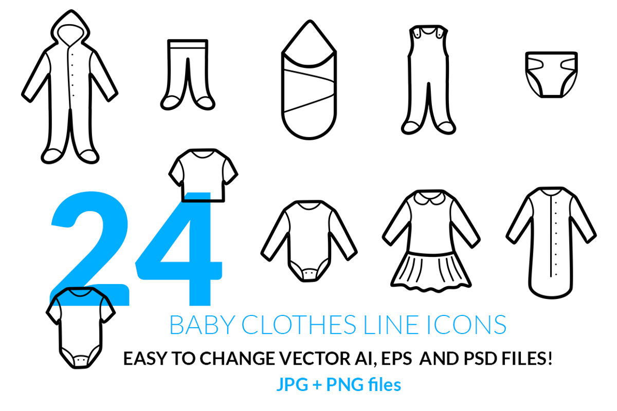 Baby Clothes Line Icons Set, an Outline Icon by land art (Photo 1 of 6)
