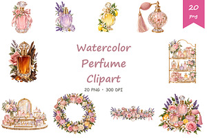 Watercolor Perfume Clipart, a Decorative Illustration by BerryPieArt