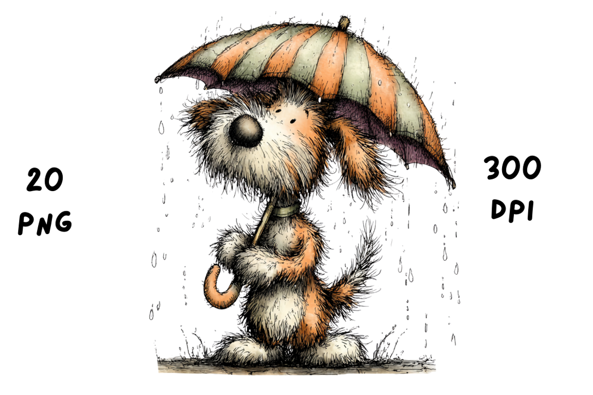 Whimsical Rainy Dog Clipart, an Animal Illustration by GiraffeCreative (Photo 16 of 20)