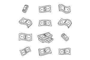 Set of outline dollar bills symbols, an Object Illustration by GraphiShop