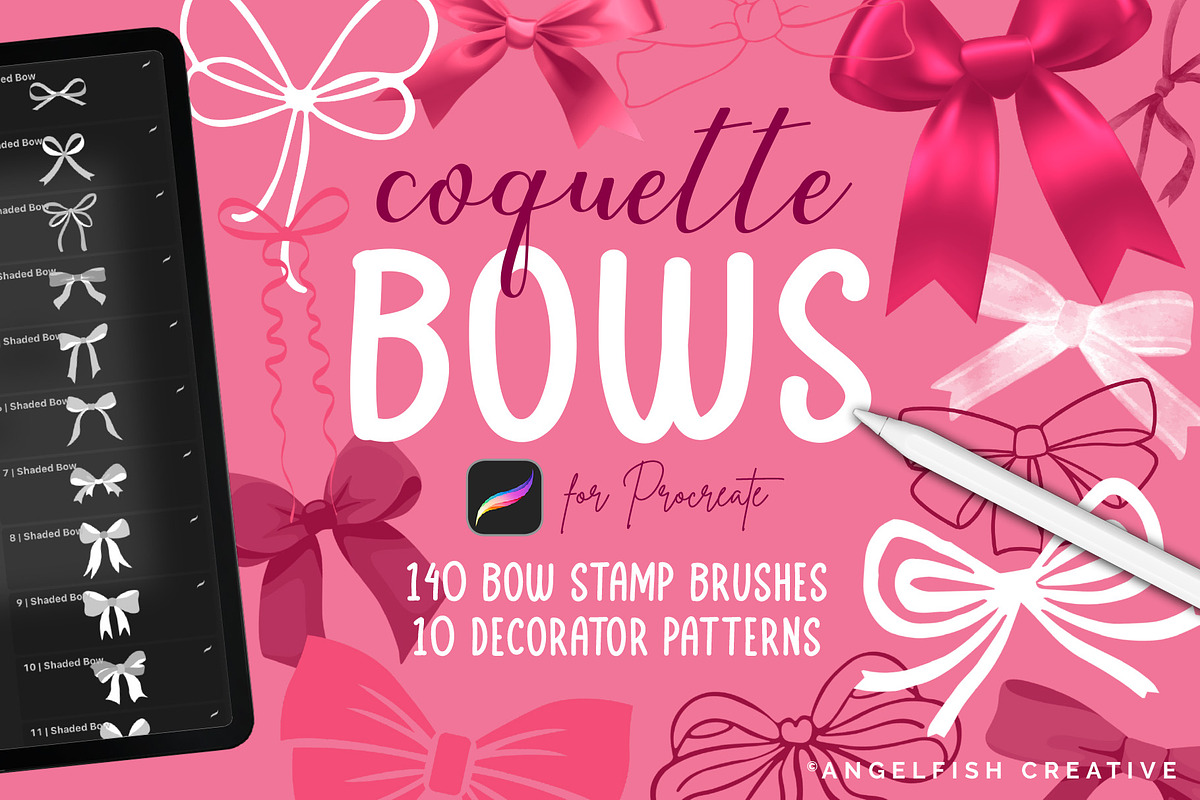 Coquette Bow Procreate Brush Set, a Brush Add-On by AngelfishCreative (Photo 1 of 10)