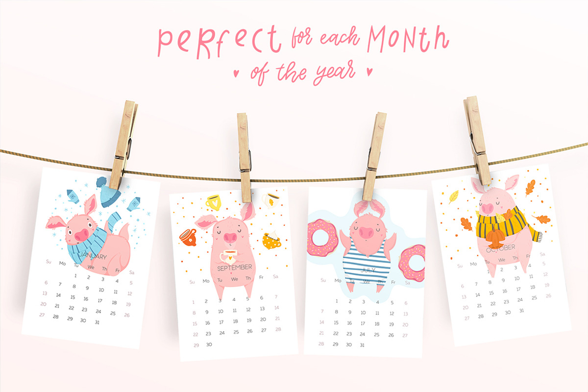 Funny pig - calendar 2019, a Seasonal Illustration by Artnis (Photo 3 of 12)