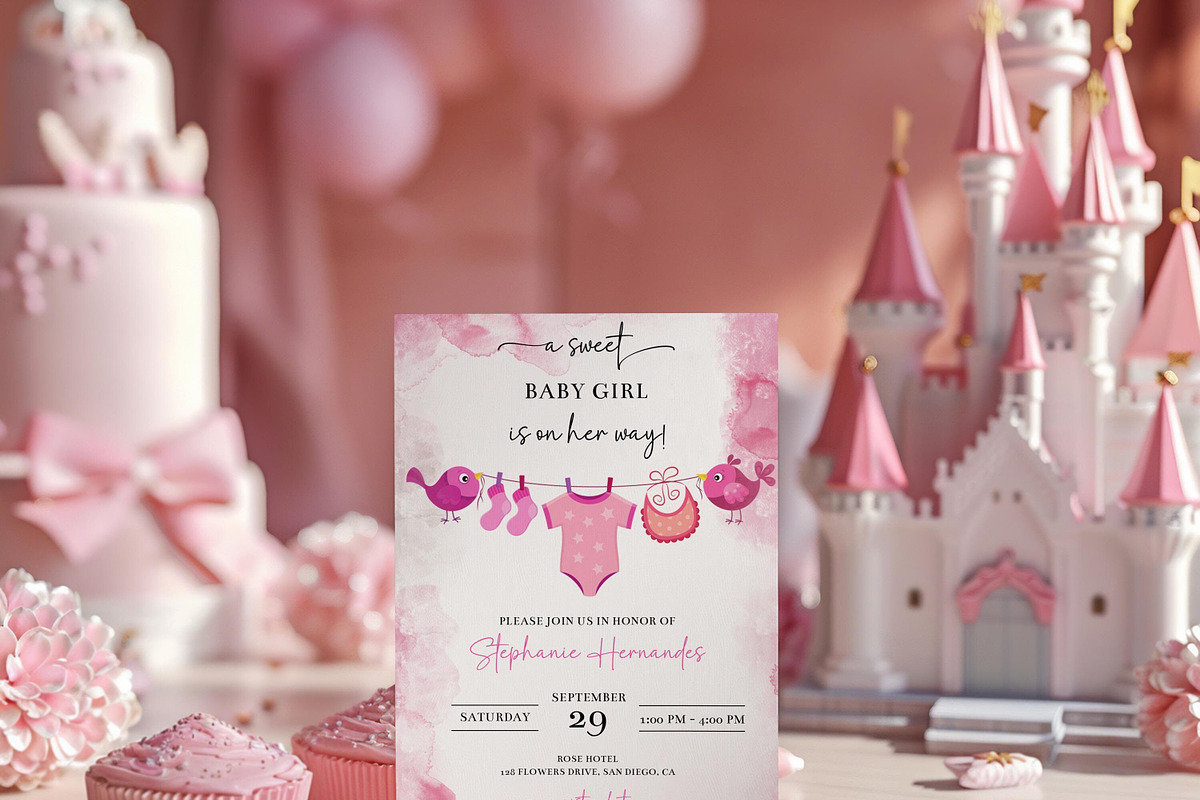 Girl Baby Clothes Baby Shower Invite, an Invitation Template by LucaTheme (Photo 2 of 5)