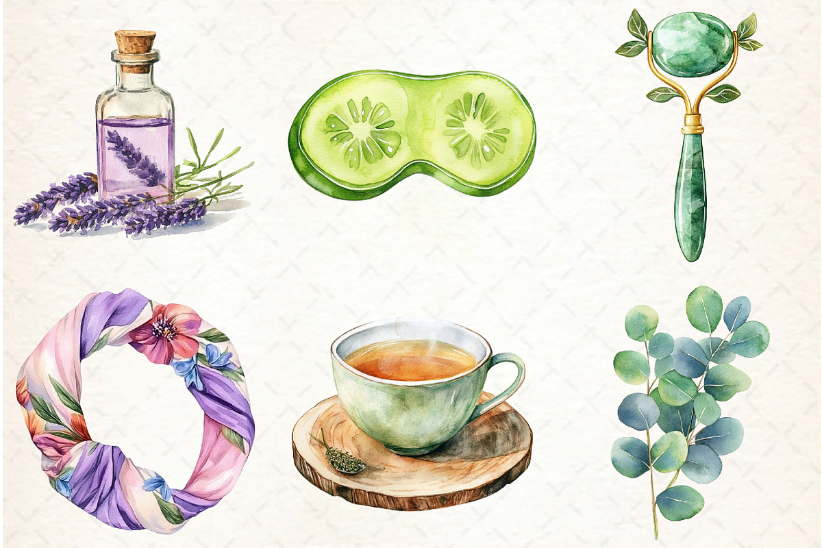 Watercolor Spa Clipart, Self Care Pn, an Illustration by Libby Wishes (Photo 7 of 7)