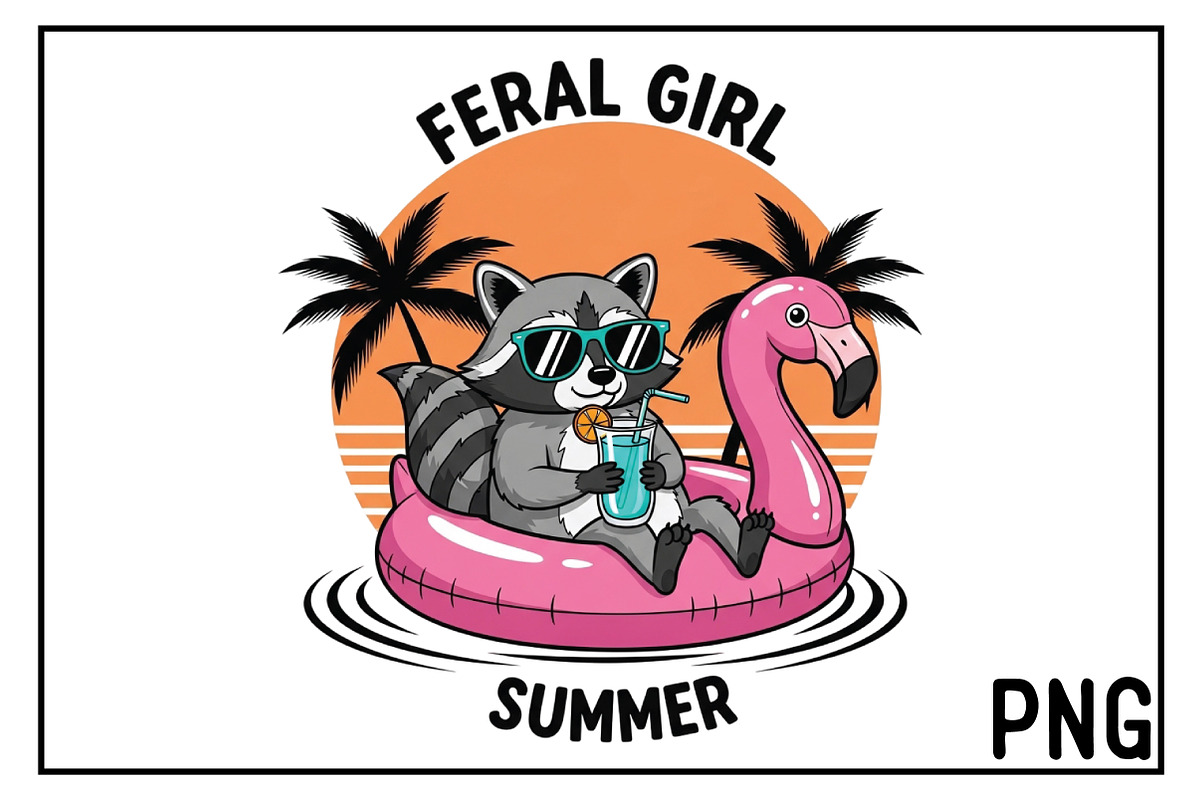 Summer Vibes Flamingo Raccoon PNG, an Illustration by Black Bird Studio (Photo 1 of 3)