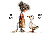 Whimsical Floral Girl and Duck, an Animal Illustration by GiraffeCreative (Thumbnail 2 of 20)