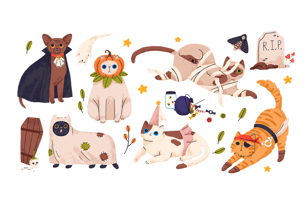 Cute cats in Halloween costumes set, an Animal Illustration by Good Studio (Photo 3 of 5)
