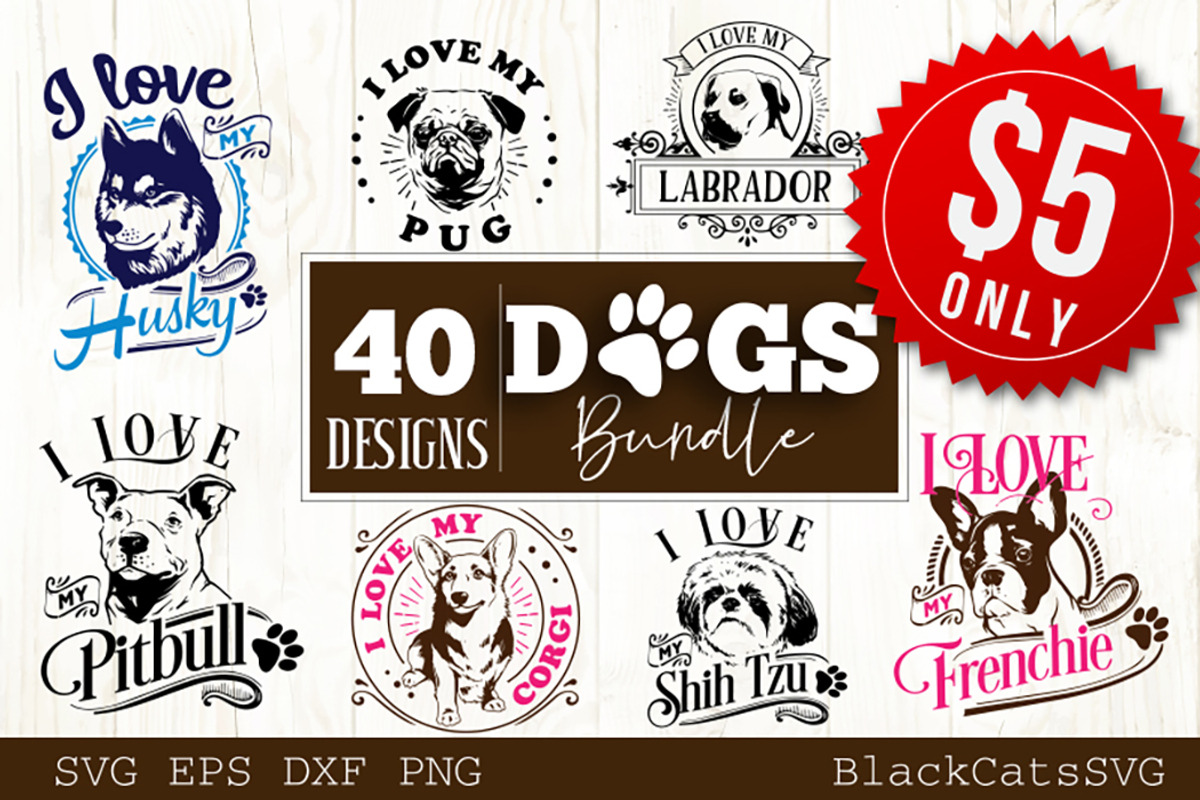 Dogs SVG bundle 40 designs, an Illustration by BlackCatsMedia (Photo 1 of 4)