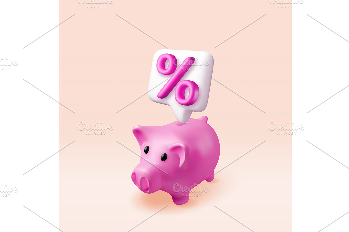3D piggy bank and percent sign, a Finance Illustration by Abscent