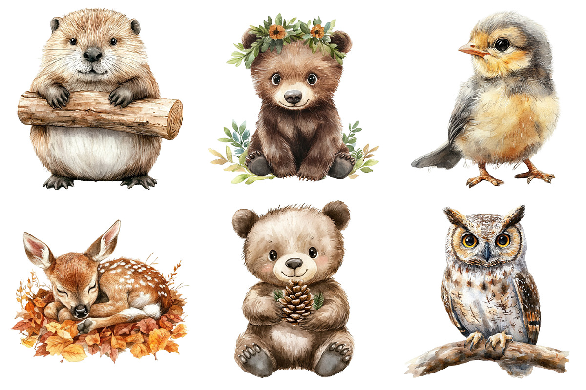 Forest Animals Watercolor Clipart, an Illustration by Daily.Designs (Photo 3 of 5)