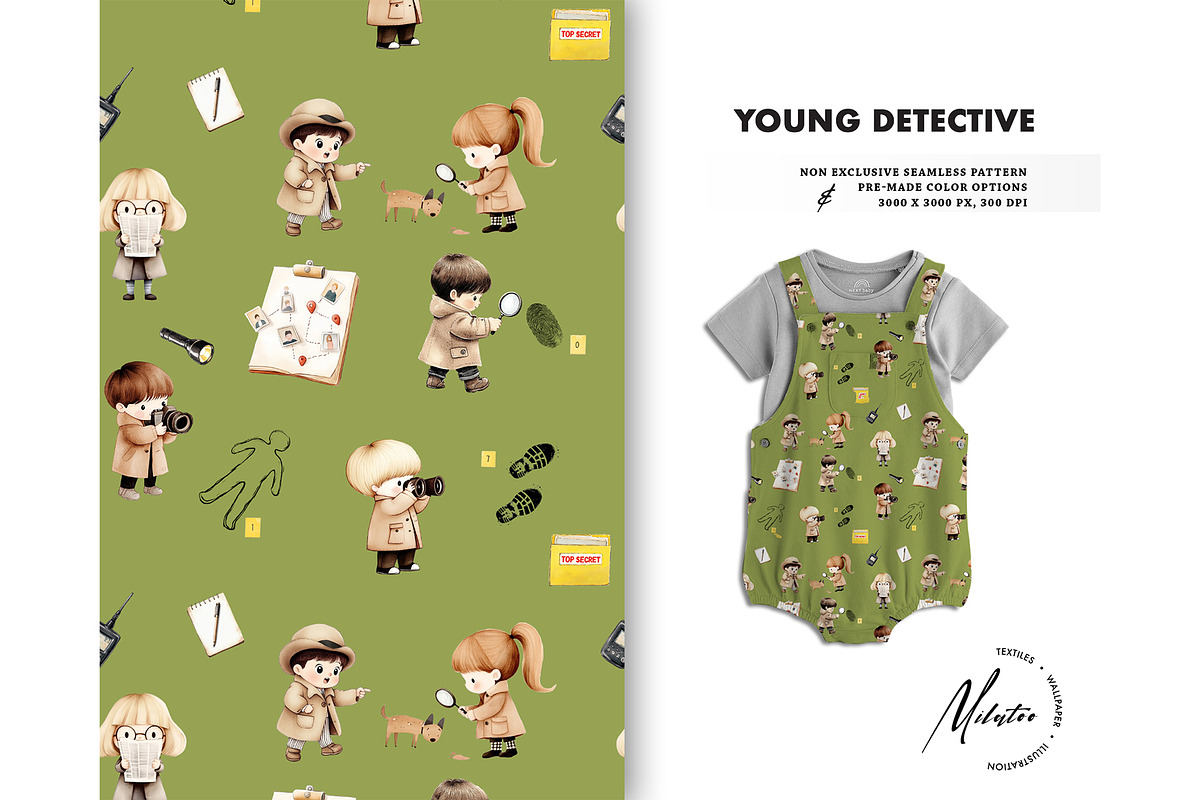 Young detective seamless pattern, a Pattern Graphic by Milatoo (Photo 3 of 6)