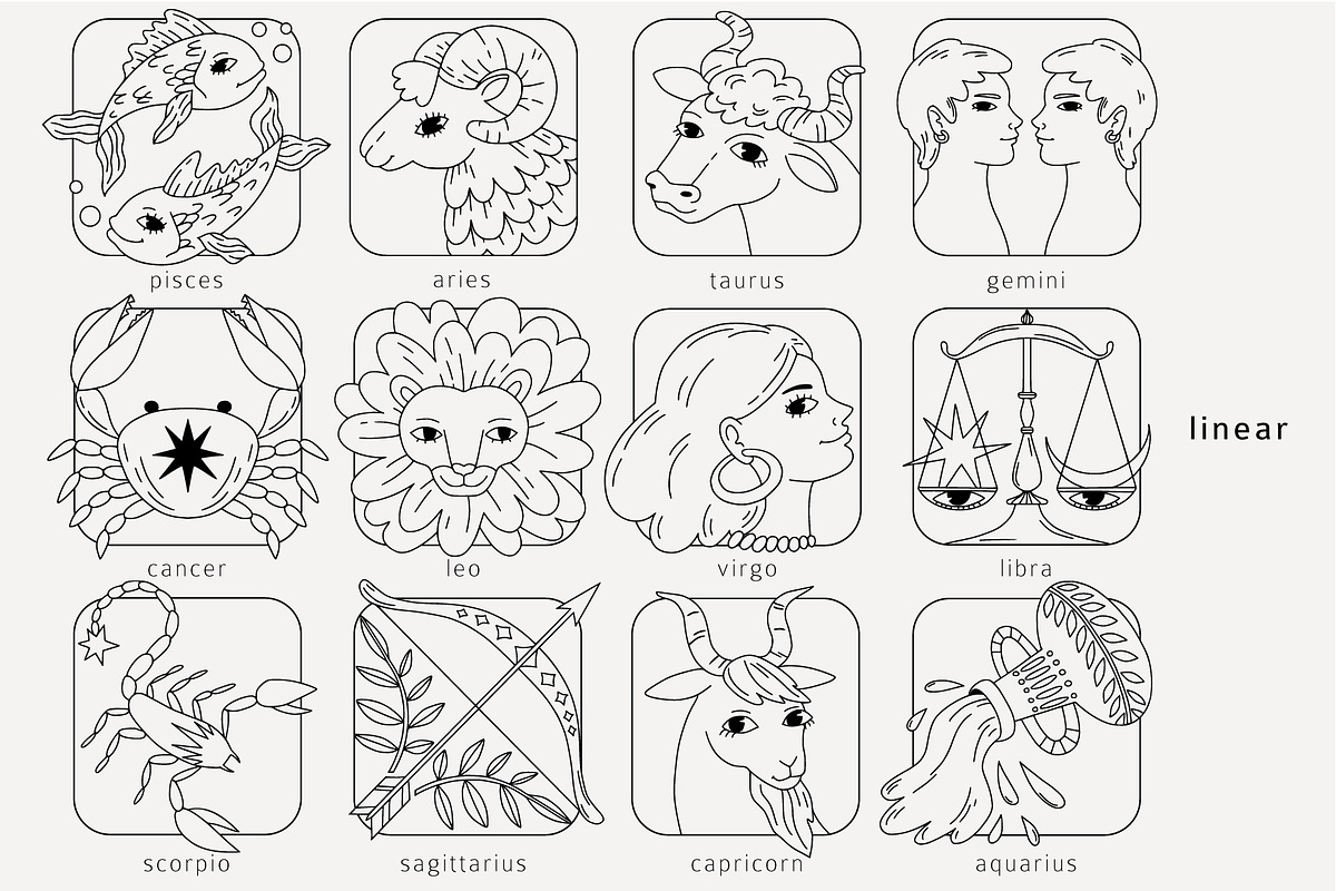 ZODIAC funny hand drawn collection, an Object Illustration by Lena Nikolaeva (Photo 3 of 9)