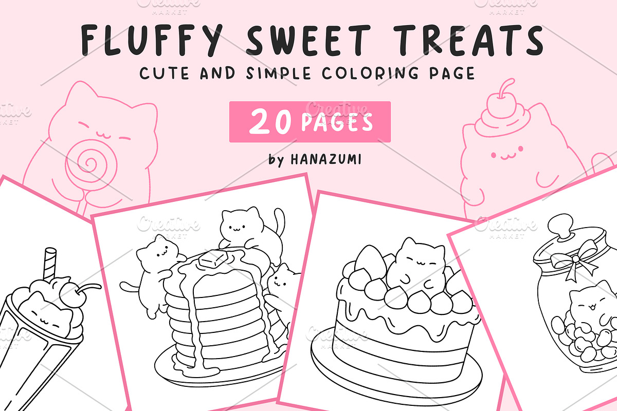 FLUFFY SWEET TREATS - COLORING PAGES, an Illustration by Hanazumi (Photo 1 of 4)