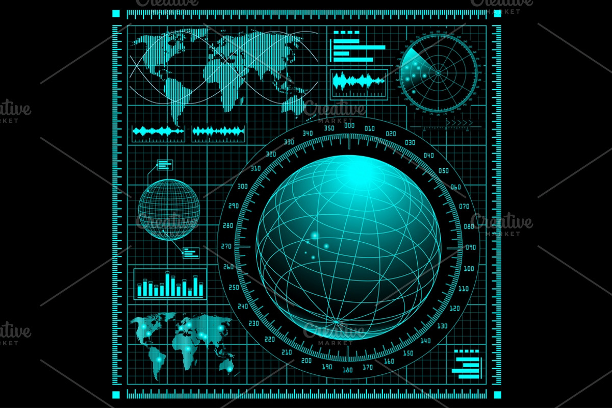 Radar screen HUD UI. Vector bundle., an Object Illustration by MSA-Graphics