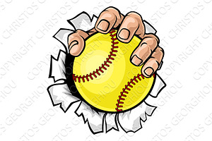 Hand Mascot Holding Softball Ball, a Sport Illustration by Christos Georghiou