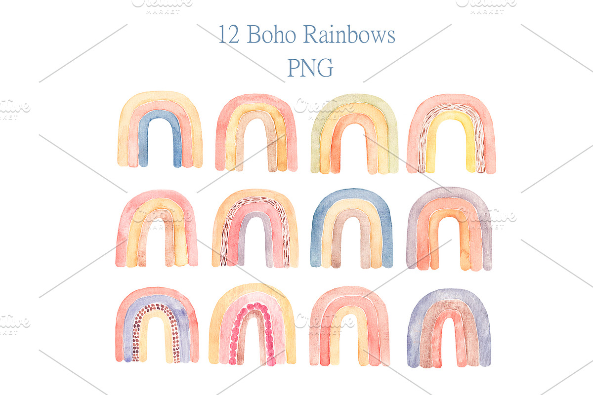 Watercolor Boho Rainbows Collection, an Object Illustration by MayaNavits (Photo 2 of 8)