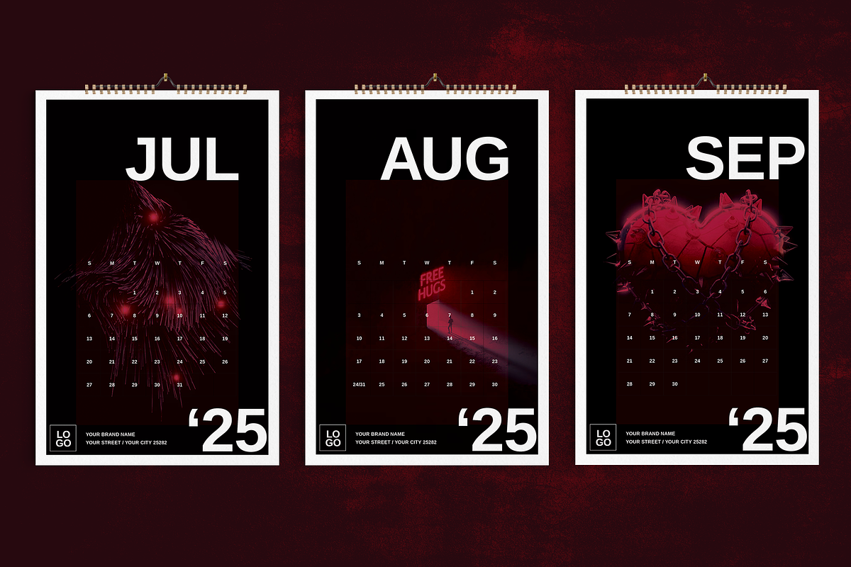 2025 Wall Calendar Dark Red Theme, a Stationery Template by Boris Cupac (Photo 4 of 5)