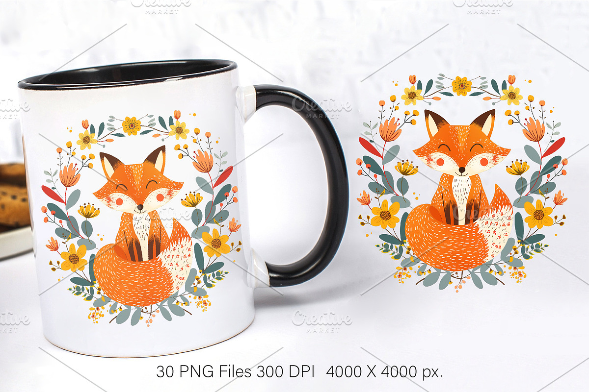 Fox with flowers. TShirt Sticker., an Animal Illustration by KENO Mascots (Photo 5 of 11)