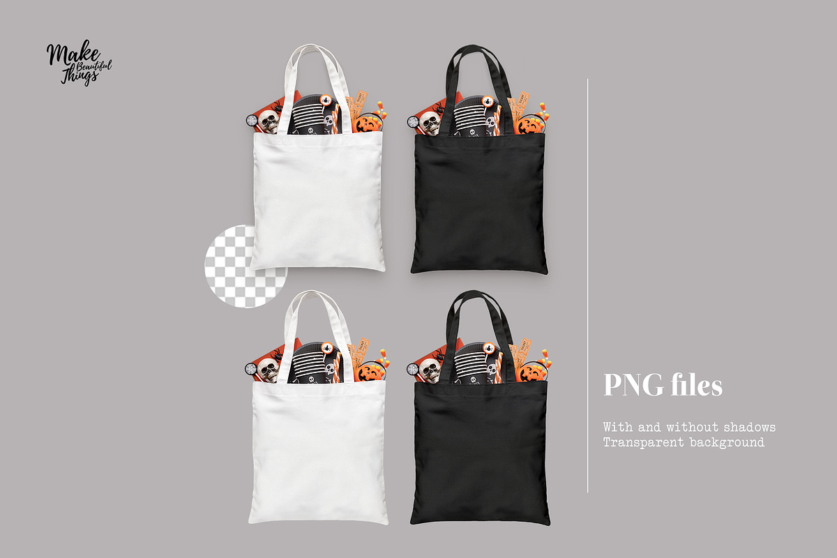 Isolated Halloween tote bag mockup, a Product Mockup by Make Beautiful Things (Photo 3 of 6)