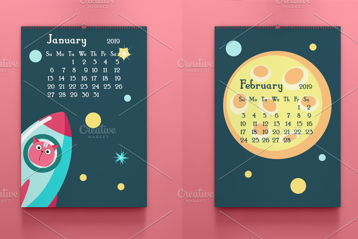 Space calendar animal austronauts, a Stationery Template by SiberianArt (Photo 2 of 8)