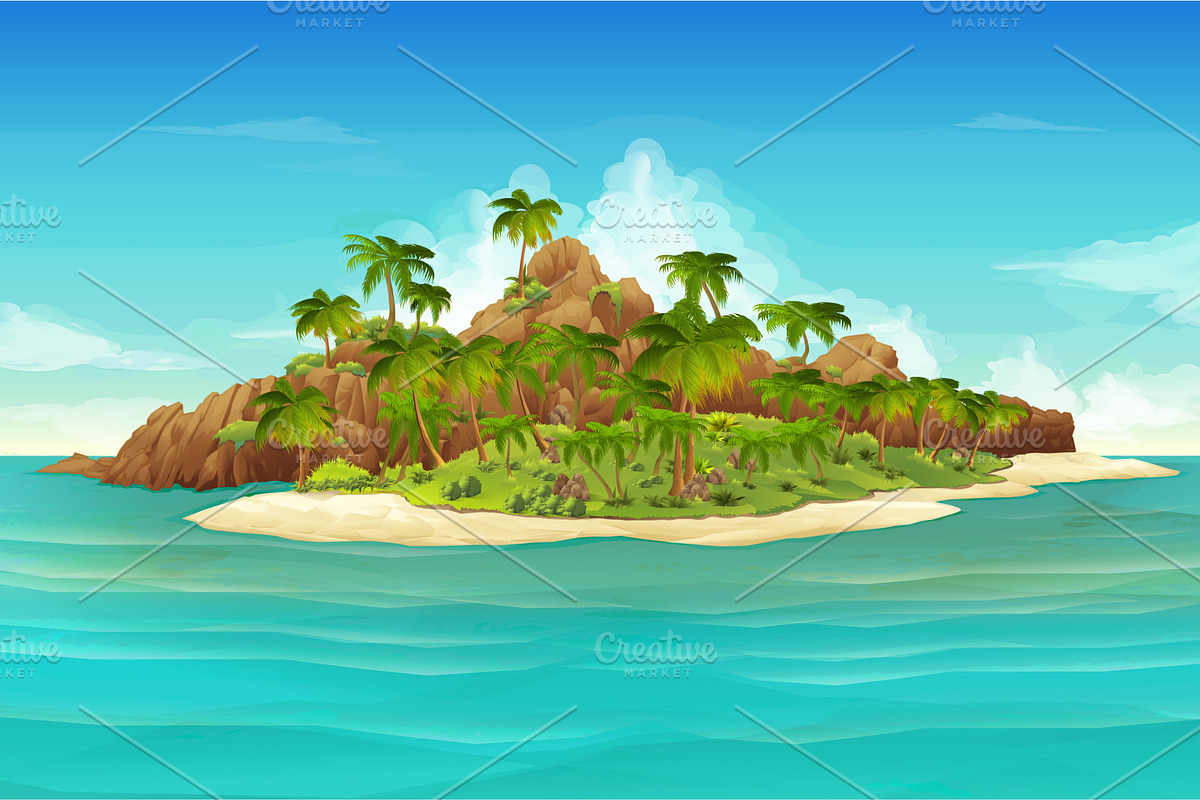 Tropical island, beach, vector, an Illustration by Allevinatis Studio