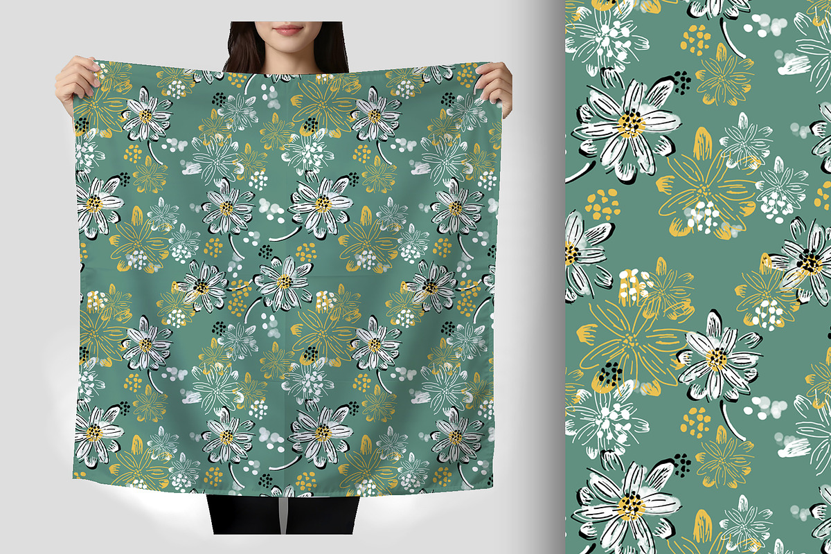 White Hand Drawn Daisy Seamless, a Pattern Graphic by Sharon Schwalbe (Photo 3 of 6)