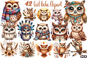 Watercolor Owl Boho Clipart, an Illustration by DreamCafeArt (Thumbnail 1 of 6)