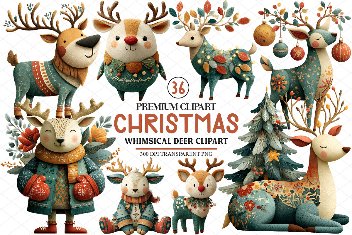 Watercolor Christmas Deer Clipart, an Animal Illustration by cherrydesign (Photo 1 of 4)